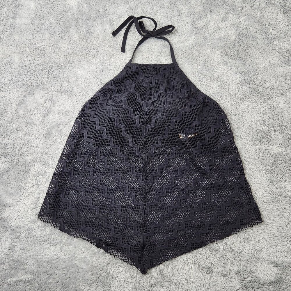 Kona Sol‎ Tankini Womens M 8-10 Crochet Shoreline Chevron High Neck Halter Top